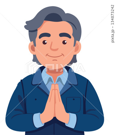 Senior worker man standing and clapping hands Senior worker man standing and clapping hands 134873242