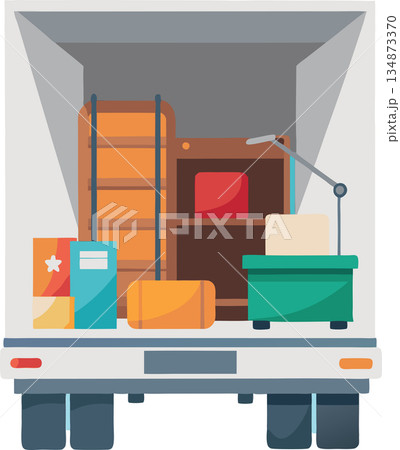 Delivery truck full of boxes is transporting furniture to new apartment- Delivery truck full of boxes is transporting furniture to new apartment- 134873370