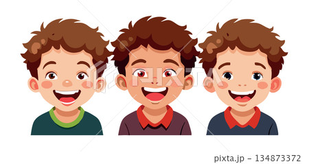 Three diverse boys are showing their big smiles 134873372