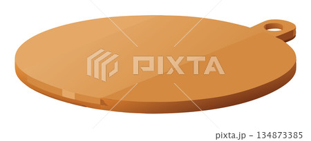 Empty wooden cutting board lying on white background- 134873385