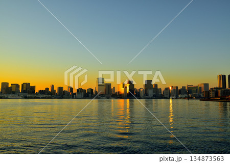 有明北緑道公園　黄金色のレインボーブリッジの夕景 134873563