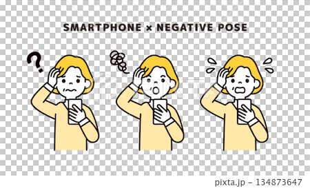 Upper body vector illustration material set of grandmothers and elderly women holding their heads while looking at a smartphone Upper body vector illustration material set of grandmothers and elderly women holding their heads while looking at a smartphone 134873647