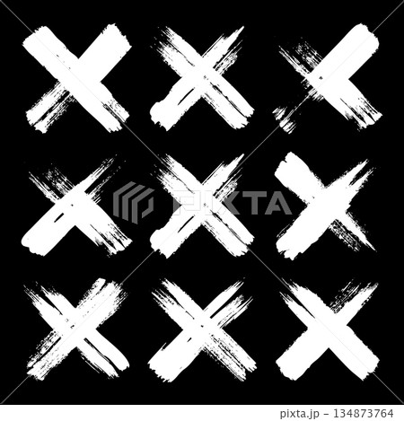 Grunge crosses, brush strokes, x mark, lines, ink smudges, hand-drawn scribble shapes. Handmade sketchy marks, acrylic stains, charcoal streaks. Paint textures, dry brush effect. Vector illustration Grunge crosses, brush strokes, x mark, lines, ink smudges, hand-drawn scribble shapes. Handmade sketchy marks, acrylic stains, charcoal streaks. Paint textures, dry brush effect. Vector illustration 134873764