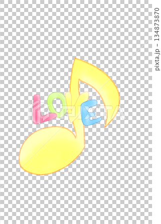 A musical note with the word LOVE on it 134873870