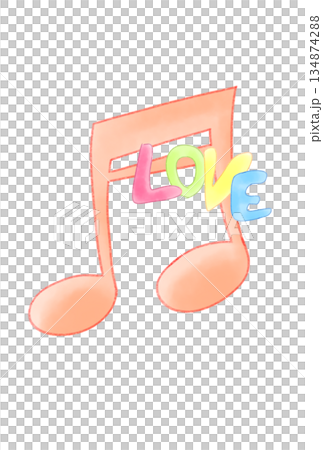 LOVEの文字が付いた音符 LOVEの文字が付いた音符 134874288