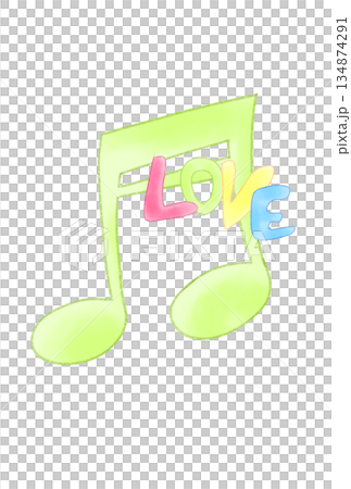 A musical note with the word LOVE on it 134874291