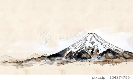 富士山の水墨画風景 富士山の水墨画風景 134874799