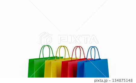 Colorful paper shopping bags set isolated on white background retail sale consumer marketing concept Colorful paper shopping bags set isolated on white background retail sale consumer marketing concept 134875148