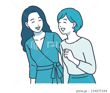 会話を楽しむ女性二人のイラスト_コミュニケーション・日常シーン 134875164