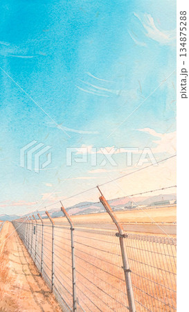 山へ続く、滑走路横のフェンス 山へ続く、滑走路横のフェンス 134875288