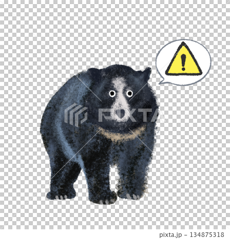 Warning illustration of a bear with a yellow triangular exclamation mark 134875318
