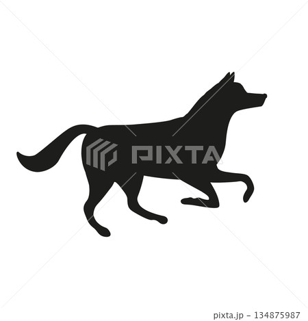 Vector flat hand drawn run husky dog silhouette 134875987