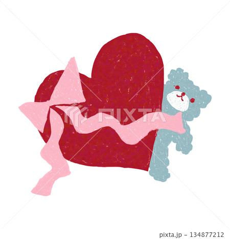 バレンタインのハートとくまのやさしいイラスト素材 134877212