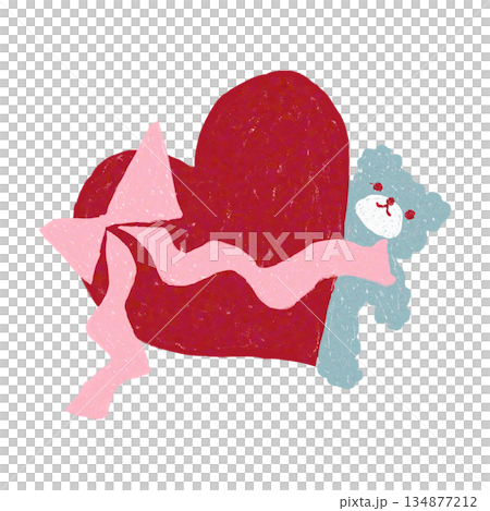 バレンタインのハートとくまのやさしいイラスト素材 134877212