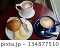 korea cafe bread cheese coffee with cake coffee latte art 134877510