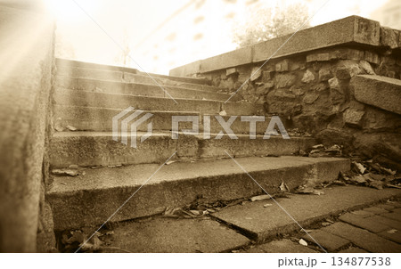 Old stone stairs in city park 134877538