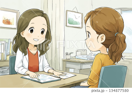 看護師が検査結果を説明する医療相談・アフターフォローのイラスト 看護師が検査結果を説明する医療相談・アフターフォローのイラスト 134877580