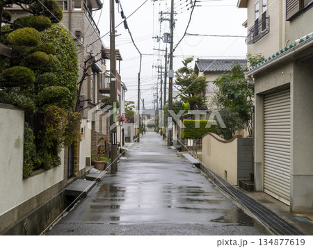 雨が降る住宅密集地の風景 雨が降る住宅密集地の風景 134877619