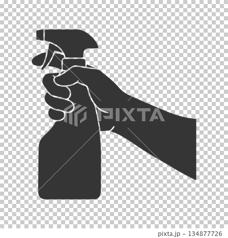 Silhouette icon of a hand holding detergent spray Silhouette icon of a hand holding detergent spray 134877726