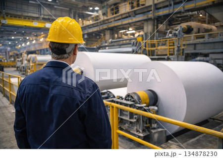 Industrial Worker Inspecting Paper Rolls in...のイラスト素材 [134878230] - PIXTA