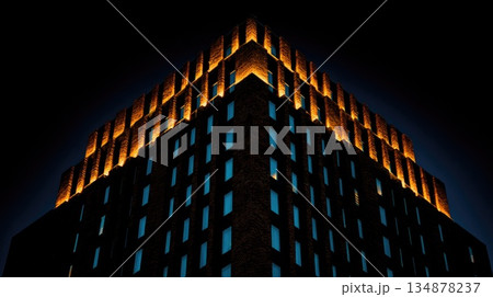 Modern Building with Illuminated Windows at Night Modern Building with Illuminated Windows at Night 134878237