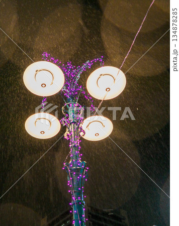 商店街の街灯が夜道を静かに照らす日常のぬくもり Streetlight in a Shopping  134878285