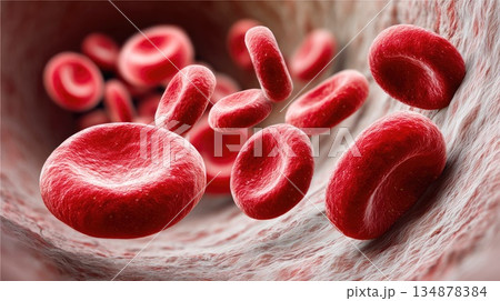 Red Blood Cells Flowing Through Human Artery, Medical and Healthcare Concept 134878384