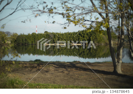 冬の矢切の渡しの風景　東京都葛飾区柴又 134878645