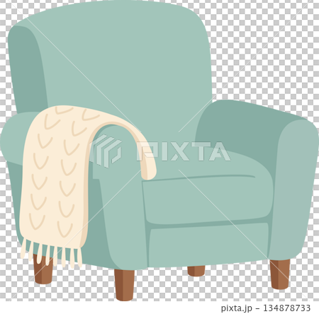 Cozy Turquoise Armchair with Cream Throw Blanket Illustration for Home Decor and Valentine Theme Cozy Turquoise Armchair with Cream Throw Blanket Illustration for Home Decor and Valentine Theme 134878733