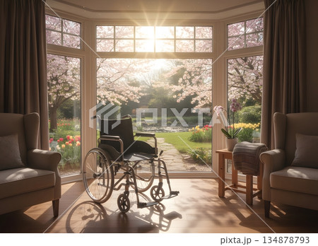 明るい窓辺で贅沢なひとときを楽しむ 134878793