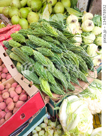 Fresh vegetables in the market Mandi for sale at Barcelona Fresh vegetables in the market Mandi for sale at Barcelona 134878932