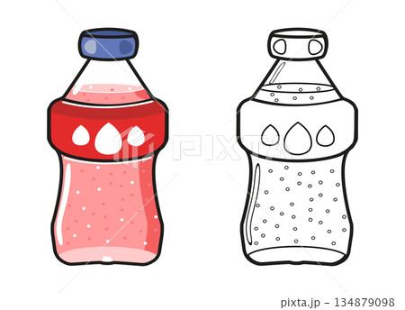 Plastic soda bottle colored and coloring book illustration Plastic soda bottle colored and coloring book illustration 134879098