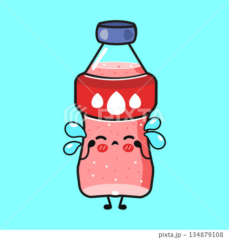 Cute pink soda bottle crying sad emotion 134879108
