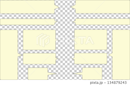 先端がとがった黄色の吹き出しセット。角丸長方形。シンプルで使いやすい。 134879243