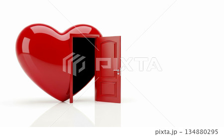 Open red heart with door symbolizing love trust relationships and emotional openness concept on white background Open red heart with door symbolizing love trust relationships and emotional openness concept on white background 134880295