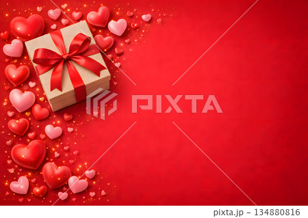 クラフトギフトボックスとハートのバレンタイン背景 134880816