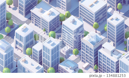 Clean isometric view of a city block in flat vector style. 134881253