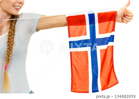 Young female with norwegian flag Young female with norwegian flag 134882059