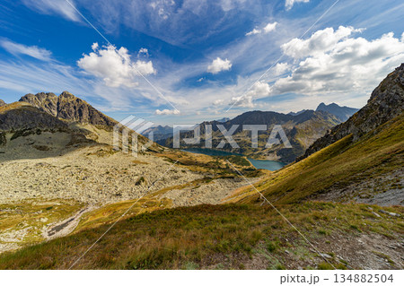 Hiking trail leading to a mountain peak in High Tatras, Slovakia Hiking trail leading to a mountain peak in High Tatras, Slovakia 134882504