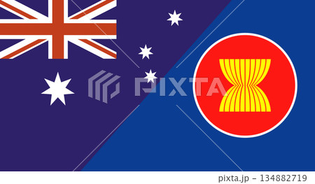 Flag of Australia and Association of Southeast Asian Nations. Cooperation ASEAN 134882719