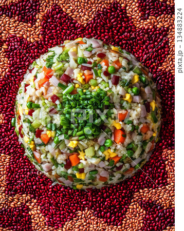 Traditional Yangzhou Fried Rice flat lay with...のイラスト素材 [134883224] - PIXTA