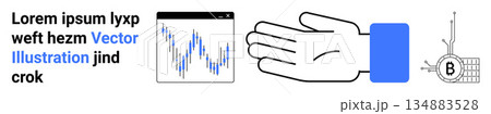 Financial technology, blockchain, cryptocurrency, digital data, analytics, user interface. Hand with graph and blockchain icon. Financial technology and blockchain 134883528