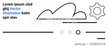 Technology, innovation, cloud computing, automation, process development, minimalism. Abstract cloud, gear and text elements in a minimalistic line art style. Cloud computing and automation concept 134883539