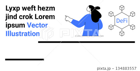 Financial systems, blockchain, cryptocurrencies, decentralized networks, fintech, technology. Person pointing to interconnected cubes with DeFi text. Blockchain and financial systems context Financial systems, blockchain, cryptocurrencies, decentralized networks, fintech, technology. Person pointing to interconnected cubes with DeFi text. Blockchain and financial systems context 134883557