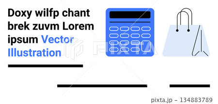 Retail, e-commerce, budgeting, shopping management, expense tracking, and financial planning. Blue calculator and shopping bag icons. Retail and e-commerce Retail, e-commerce, budgeting, shopping management, expense tracking, and financial planning. Blue calculator and shopping bag icons. Retail and e-commerce 134883789