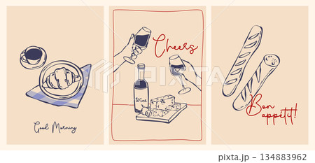 French food posters set, doodle design 134883962