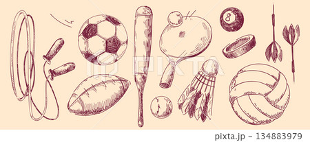 Sport doodle collection with hand drawn icons Sport doodle collection with hand drawn icons 134883979