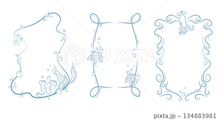 Sea doodle frame border set with summer elements. 134883981