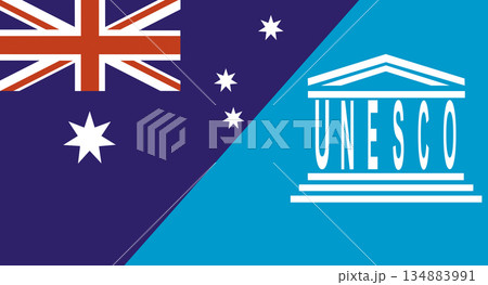 Flag of Australia and UNESCO. Economic union. 134883991
