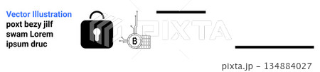 Data security, blockchain technology, cryptocurrency network, digital transactions, information safety, encryption. A lock beside a stylized blockchain and Bitcoin symbol. Blockchain technology Data security, blockchain technology, cryptocurrency network, digital transactions, information safety, encryption. A lock beside a stylized blockchain and Bitcoin symbol. Blockchain technology 134884027